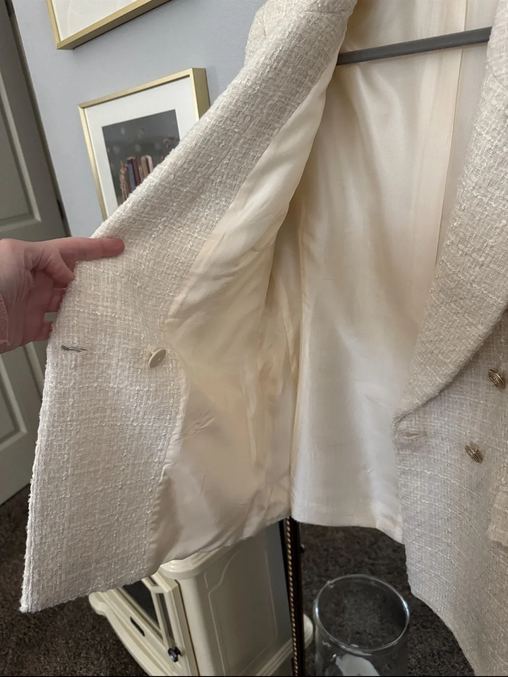 Zara Textured Cream Double-Breasted Blazer with Gold Buttons – XL - Picture 5 of 9